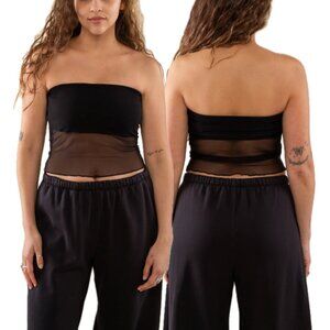 (NWOT) NLT Mulholland Sheer Mesh Panel Strapless Bandeau Tube Top (Black)
